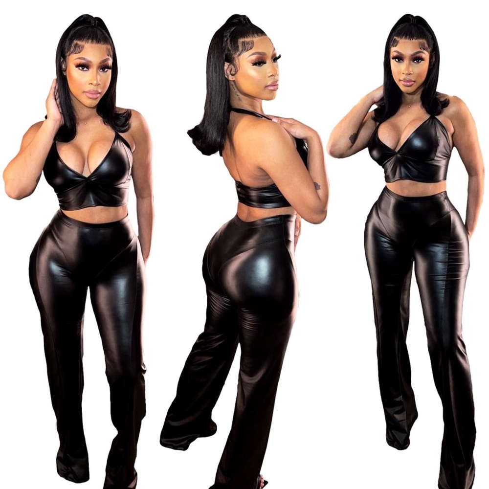 Black Women's Faux Leather Pants & Jumpsuit